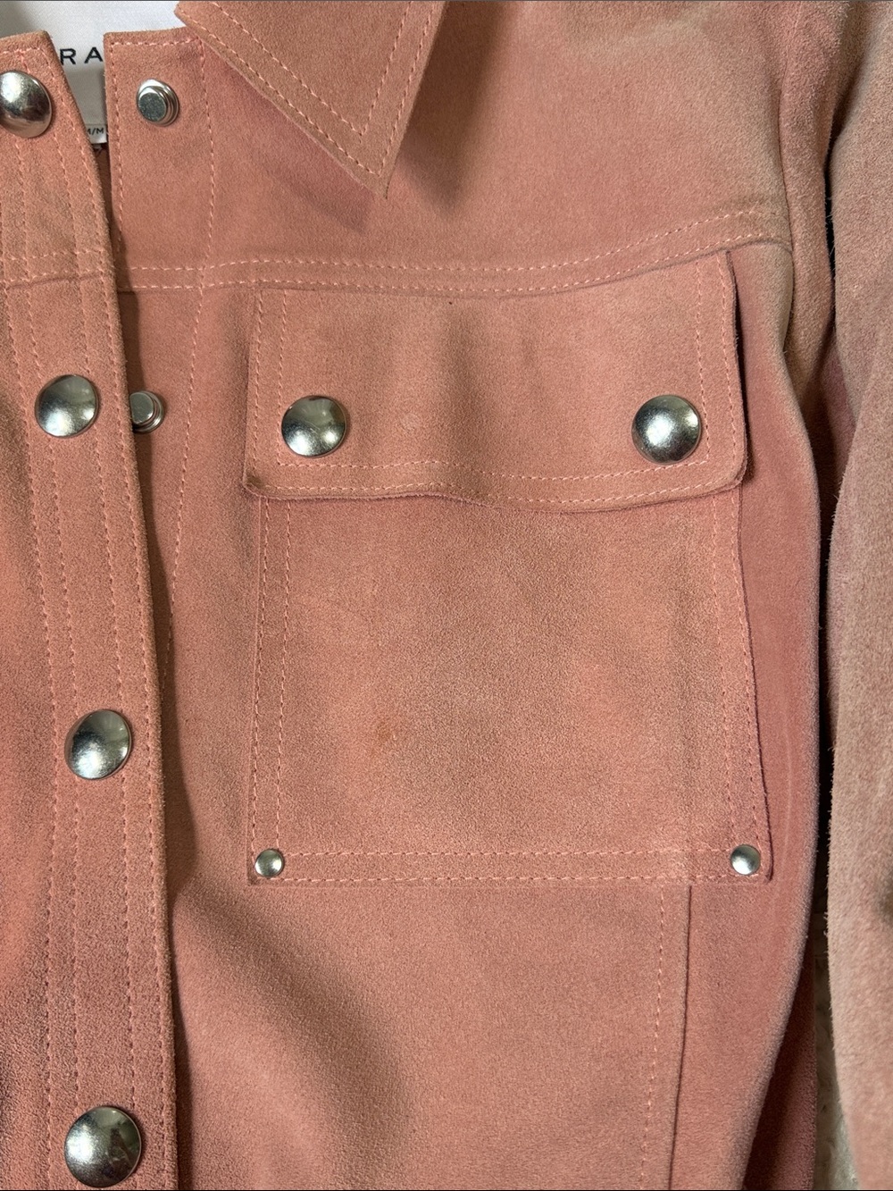 FRAME leather suede pink cropped moto silver western snap jacket medium - Picture 11 of 11